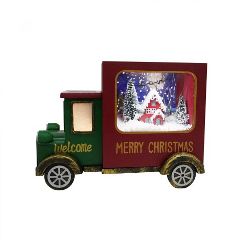 HOME Karácsonyi Kamion, Világító, Havazó, Zenélő, Elektromos, Műanyag, 30x15,5x22cm